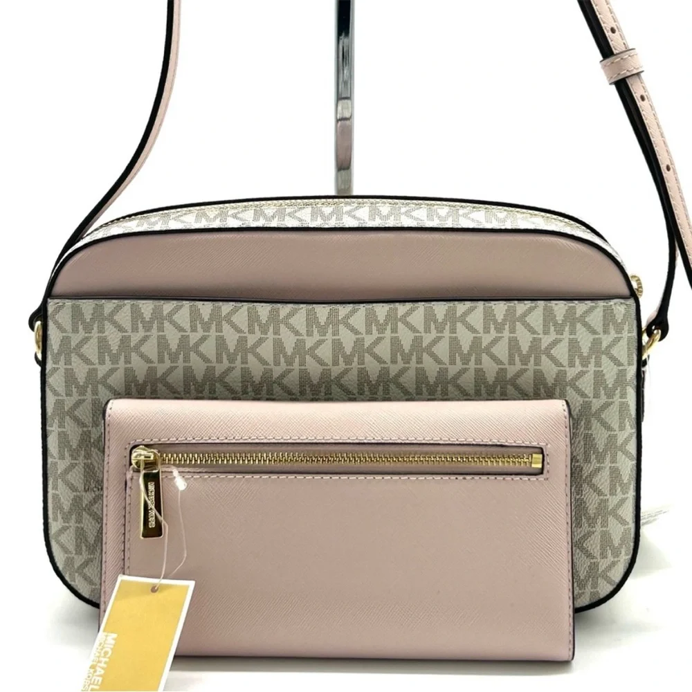 Michael Kors Jet Set LG Signature Logo Crossbody Bag & Matching Trifold Wallet - Picture 5 of 14